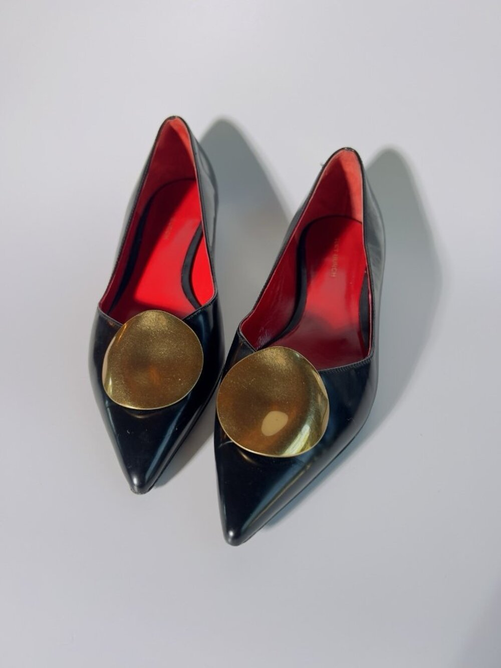 Tory Burch Penelope Pointed Toe Leather Flats Black Gold Size 6.5 - Picture 2 of 13